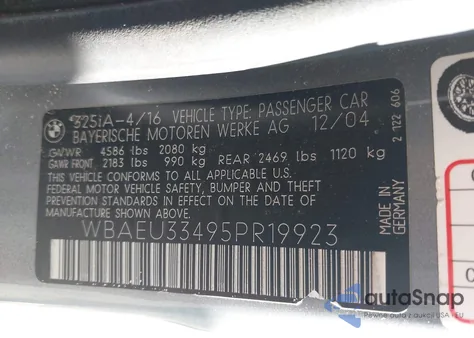 2005 BMW 325Xi from USA, damaged, VIN WBAEU33495PR19923